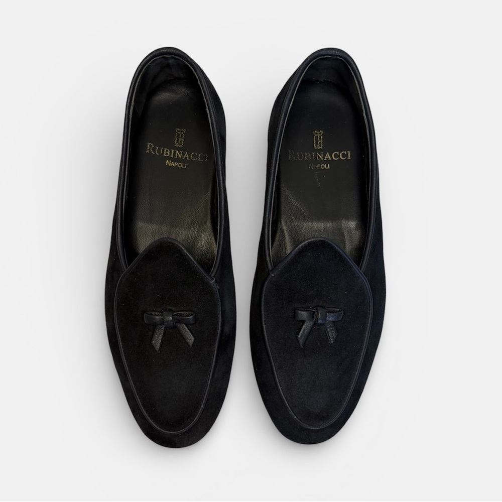 Rubinacci Napoli Blue Velvet Marphy Loafer Bow Evening shoes